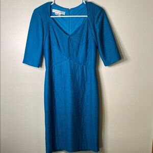11. Maggy London Blue Sheath Dress V-Neck Elbow Length Sleeves